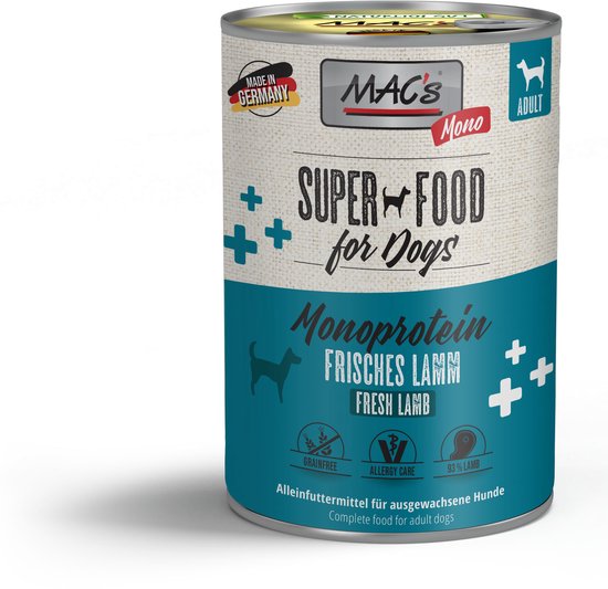 MAC’s Hondenvoer Natvoer Blik - Mono Sensitive Lam - 6 x 400g ook geschikt voor voedselgevoelige honden