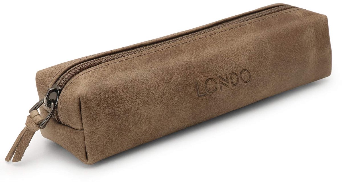 Londo Echt leren etui met rits voor pen, potlood en cosmetica – Schrijftas – Nerts