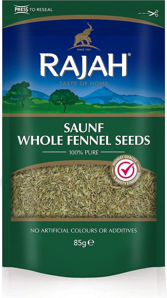 Rajah Hele Venkelzaadjes Sauna 3 x 85 g - Aromatisch Zoet met Anijsnoot, voor Vlees-, Vis- en Groentegerechten Vegetarisch, Zonder Additieven, Premium Kwaliteit met Kajal Sticker