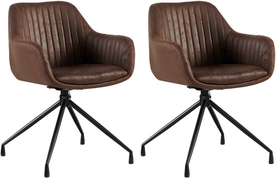 FATIVO 2 eetkamerstoelen: grijze en donkerbeige lederen keukenstoel, comfortabel, design stoel, woonkamer, met gevoerde metalen poten, voor restaurant