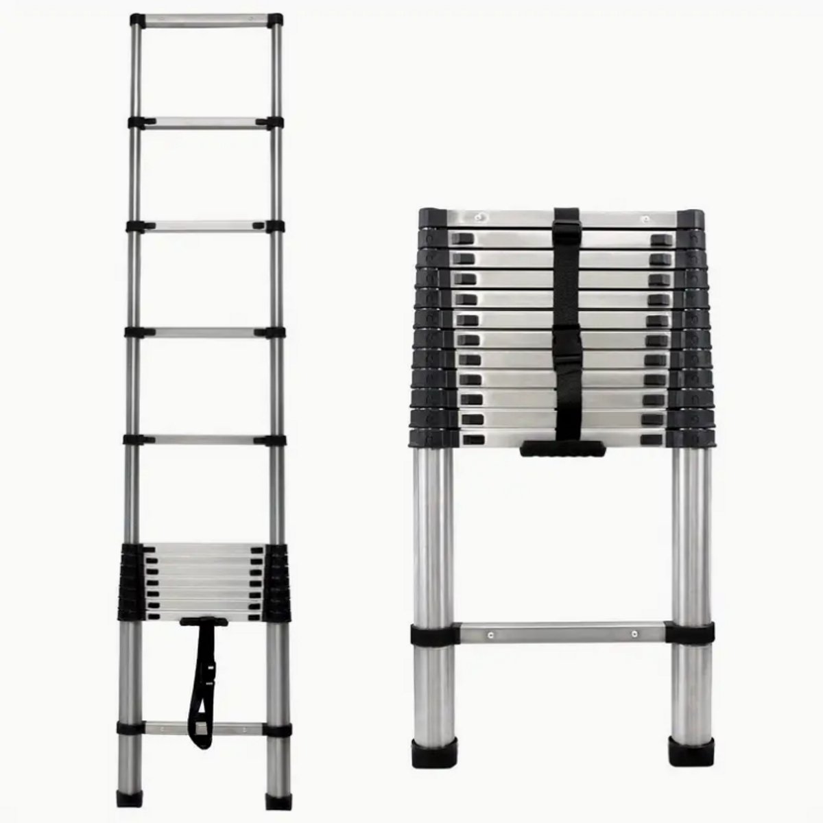 Telescoopladder van Roestvrij Staal – 3.8 Meter Inklapbare Ladder met Antislip Voeten & Veiligheidsslot – Compacte en Stevige Uitschuifbare Trap voor Huis & Kluswerk