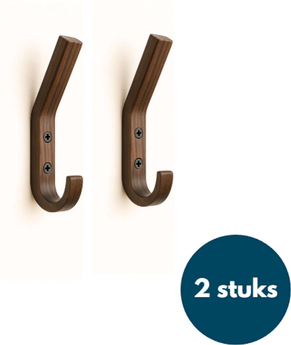 Houten Wandhaken - Walnoot - 2 Stuks - Kapstokhaken - Ophanghaken - Handdoekhaken - Jashaken - Smal