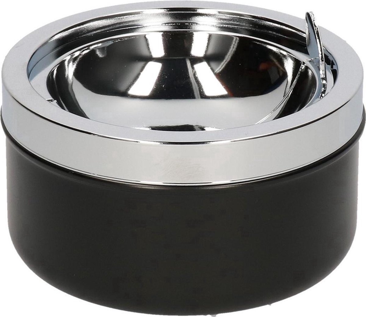 Ronde tuin/terras asbak met klep 12 cm RVS - Tuimelasbak - Zwarte-Buiten asbakken