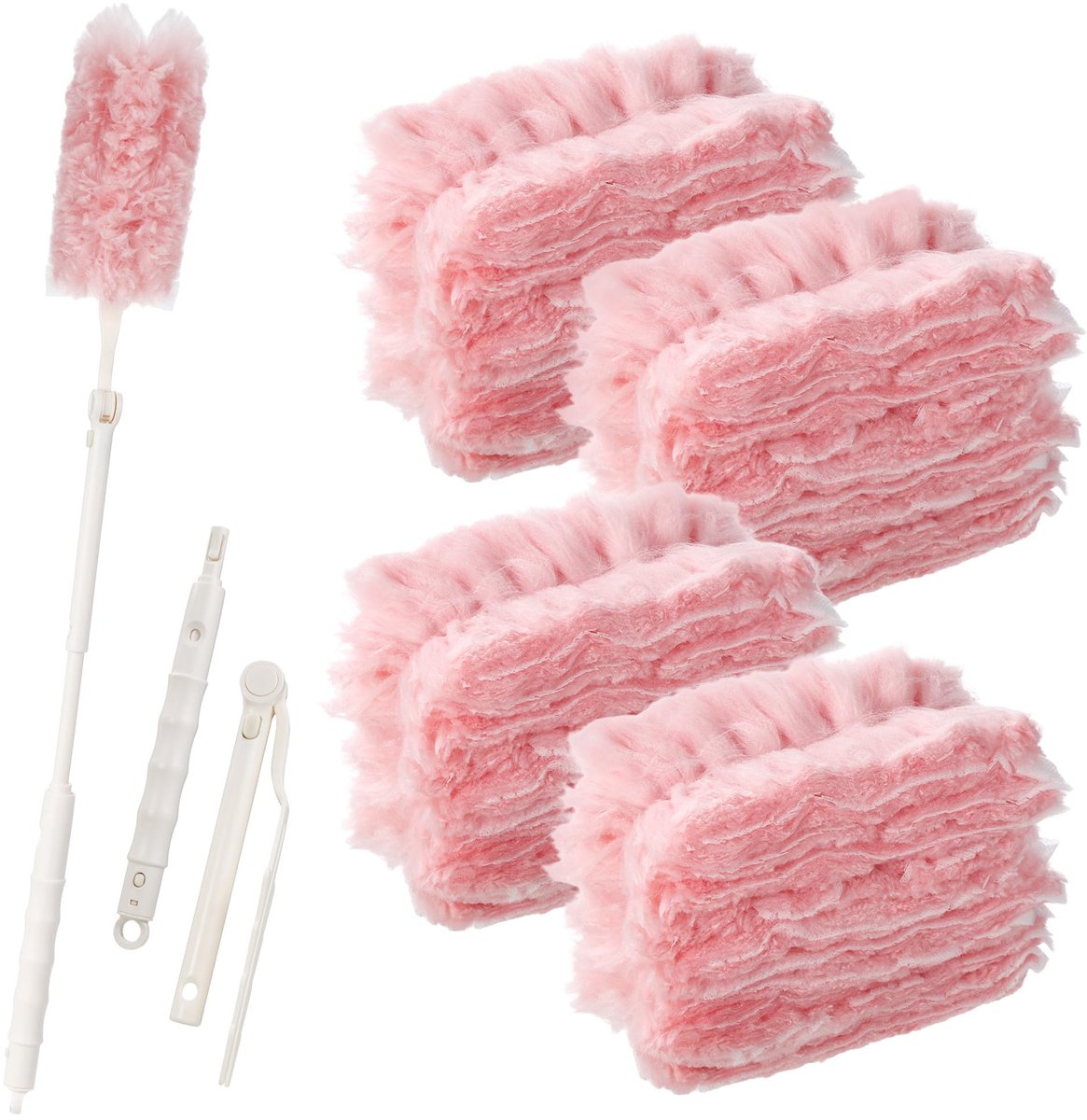 46 stuks voor Swiffer 360° Dust Magnet Refill Pack, met 1 uitschuifbare handgreep, dubbelzijdige stofdoeken voor Swiffer Duster-doeken, voor een breed scala aan dagelijkse schoonmaaktaken thuis (roze)