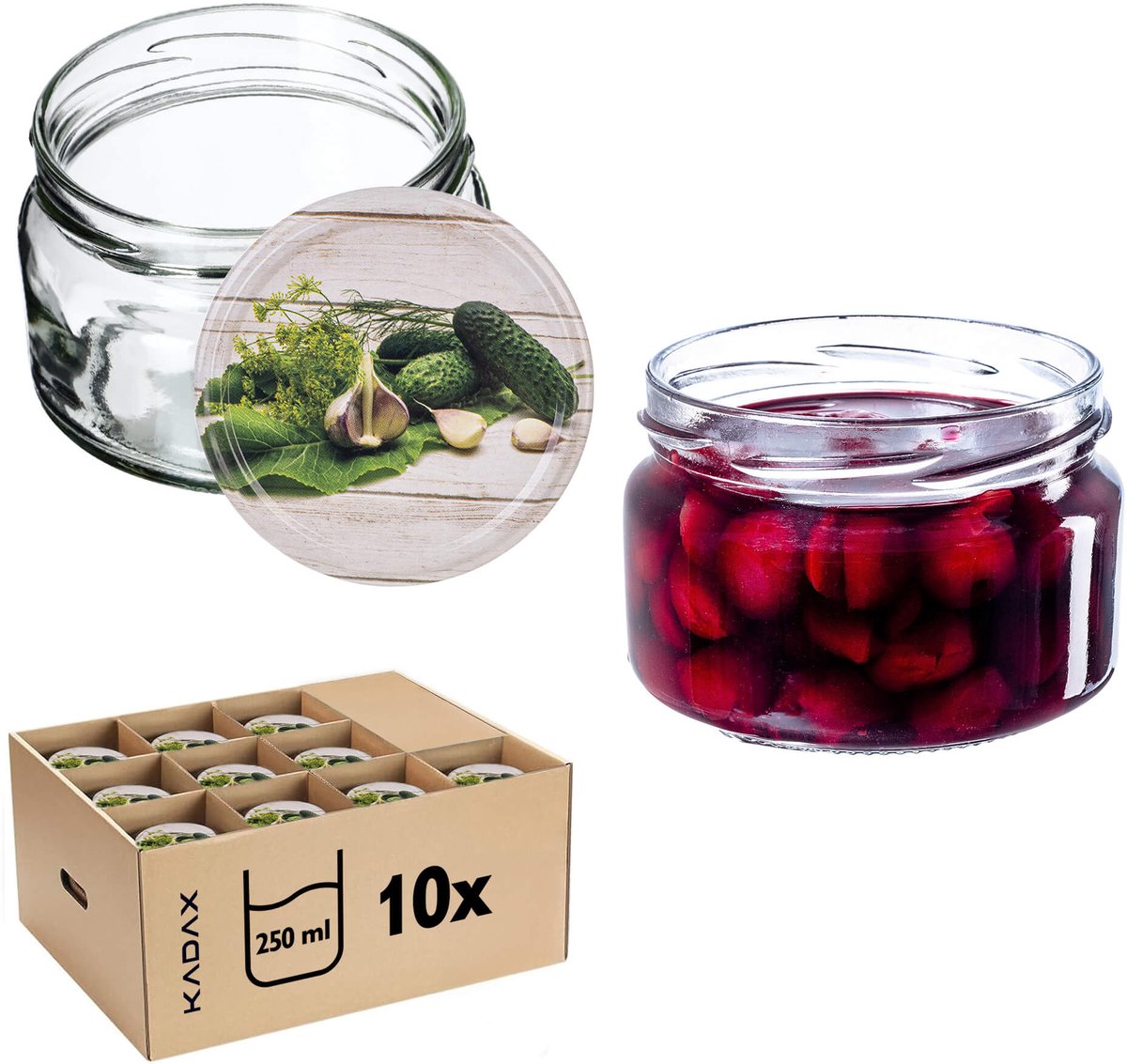 Denia Weckpotten 250ml 10st 82mm + Deksel "Komkommer met Knoflook"