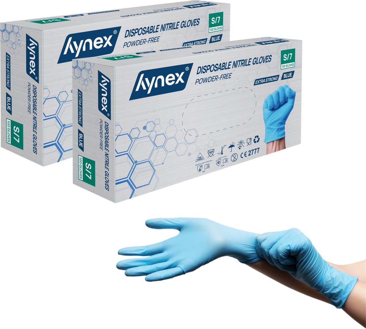 Hynex Nitril Wegwerphandschoenen – Maat S - 5 gram – Blauw – Set van 2 x 100 Stuks (200 stuks) – Poedervrij & Latexvrij – Voor Medisch, Horeca & Schoonmaak