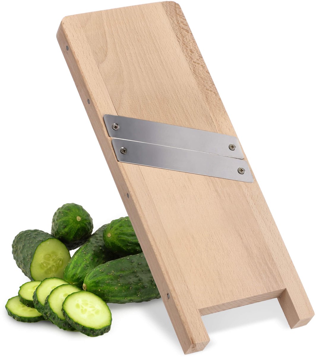 KADAX Kruidenschaaf van hout, groenteschaaf met scherpe roestvrijstalen messen, uienschaaf, koolschaaf, koolrasp, rasp, wortelrasp, keukenschaaf van hout (2 messen), bruin