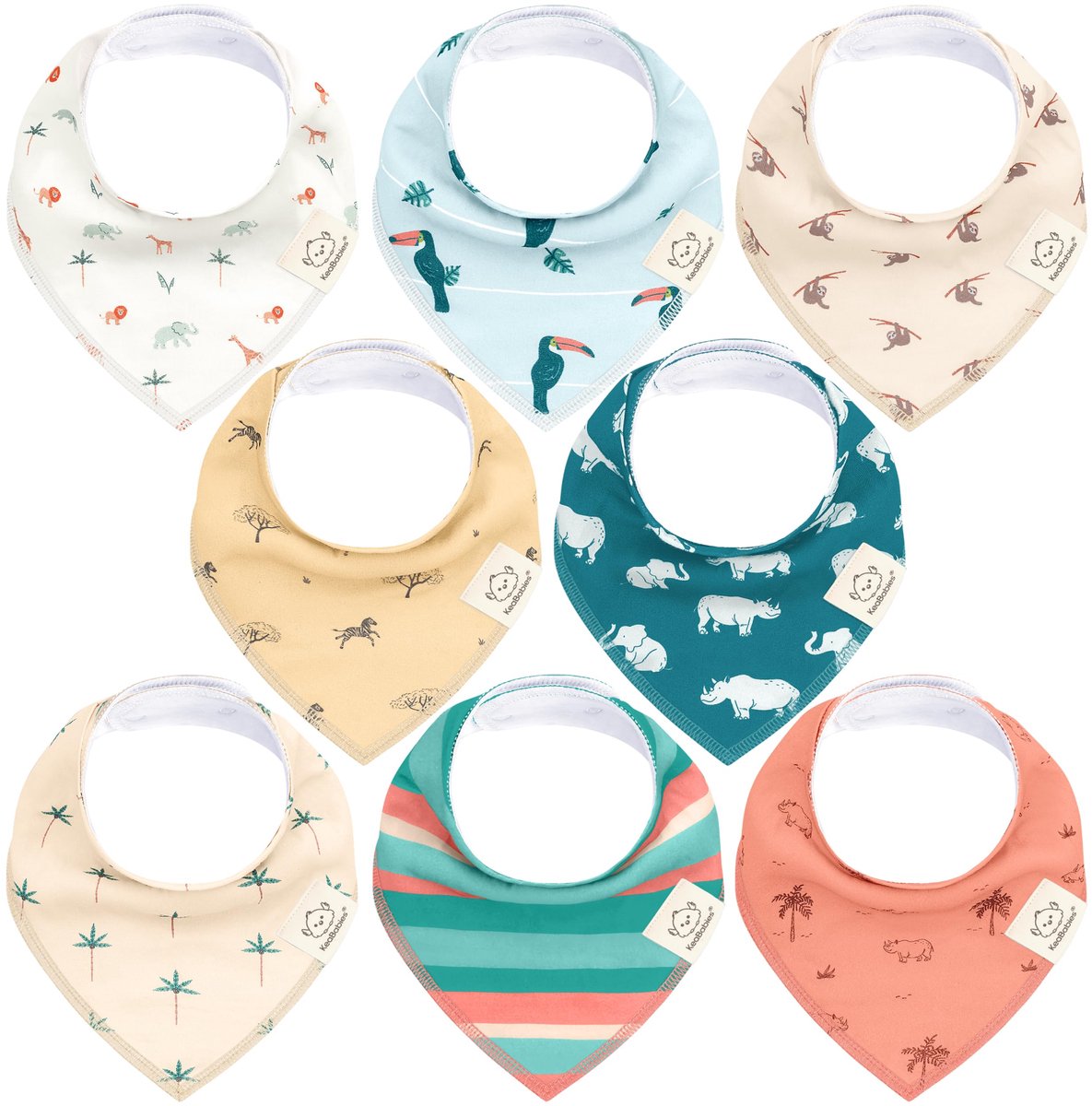 Image of 8-pack babybandana-slabbetjes voor jongens en meisjes - Unisex babybandana-slabbetjes, superabsorberende babybandbetjes, biologische katoenen babyslabbetjes, babybandbetjes voor baby's, kwijlslabbetjes (Wildscape)
