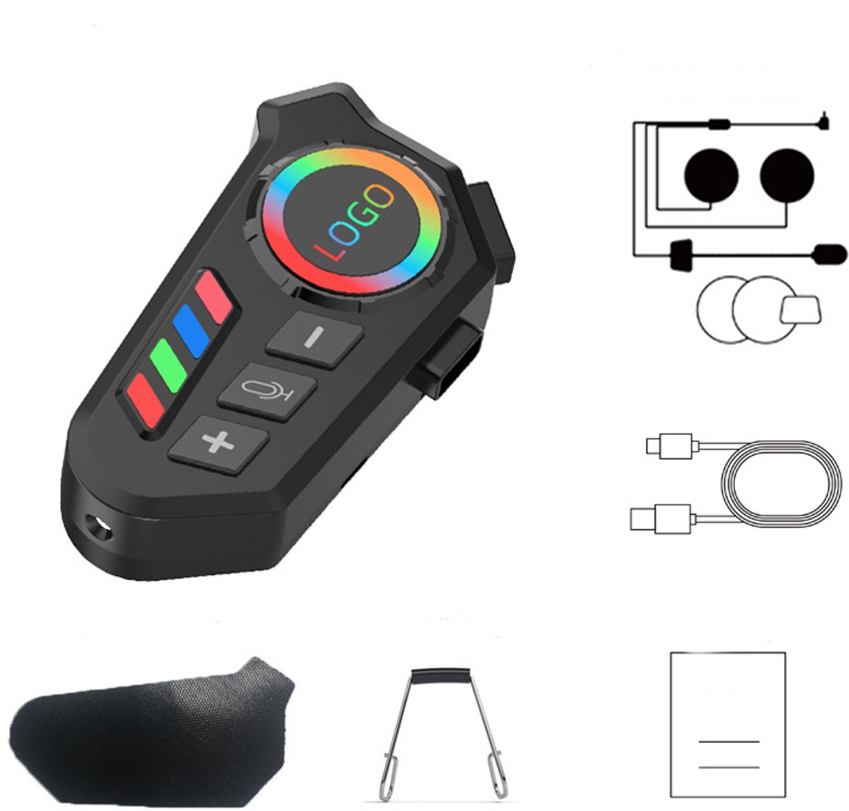 Motorfiets intercom - Bluetooth 5.4 helmheadset - Motorfiets communicatiesysteem, Bluetooth helmheadset voor fietsen, skiën, reizen, IP65 waterdicht/omgevingslicht, geschikt voor alle soorten helmen(harde microfoon)