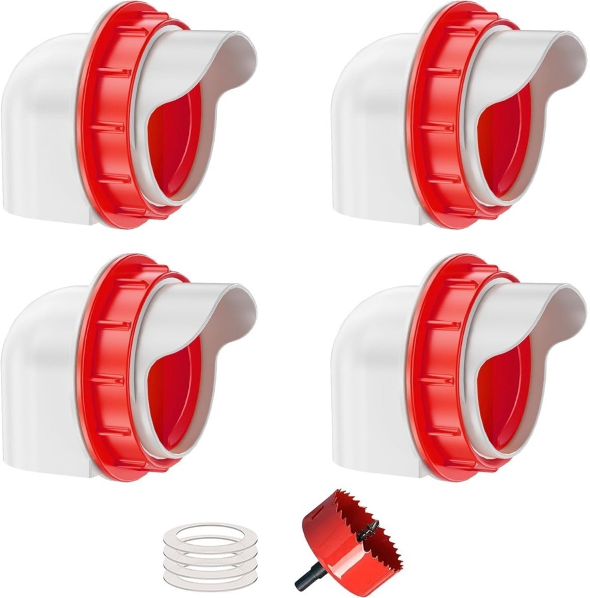 Daity 4-pack - DIY Automatische pluimveevoederbak - 4 poorten - 1 gatenzaag - met deksel - zwaartekrachtvoederset voor emmers - emmers - bakken en troggen