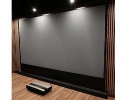 Bodemprojectiescherm met ALR/CLR Hoogcontrastdoek – Motorisch Vloerscherm voor Ultra Short Throw Beamers – 8K/4K UHD 3D HDR Compatibel – Zelfspannend, Grijs Projectiedoek, 178° Kijkhoek, Met RF Afstandsbediening – Vrijstaand, Anti-Reflectie, Beamer S