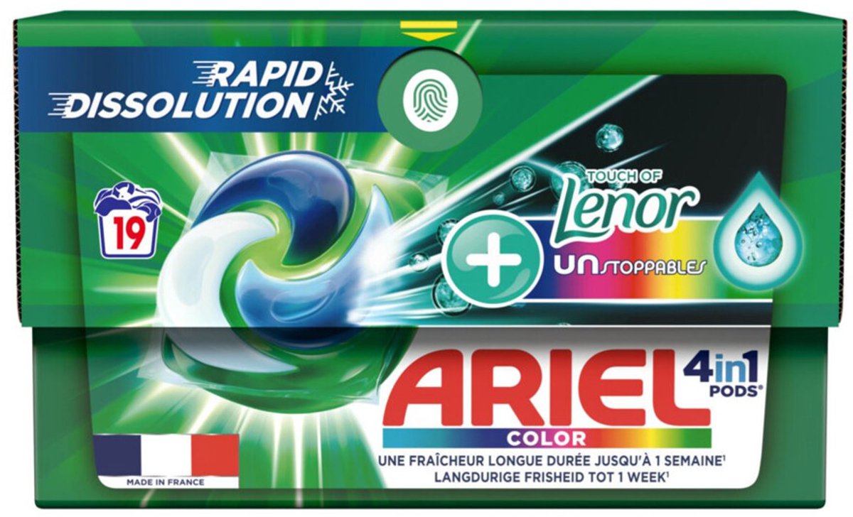 Ariel - 4in1 Wasmiddel Pods Color Lenor Unstoppables - 4 x 19 stuks - Voordeelverpakking