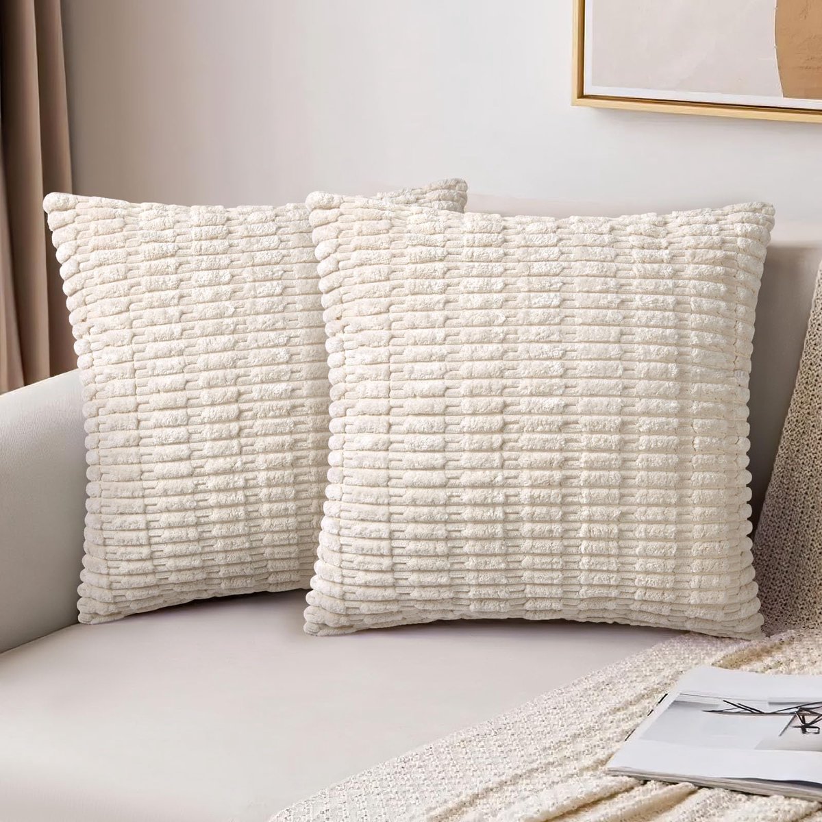 Ibenzoa Set van 2 Zachte Corduroy Kussenslopen voor Moderne Boho Decoratie in Beige