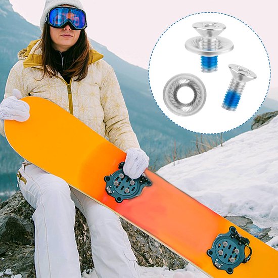 Snowboard Binding Schroefset – 16 Stuks Schroeven + 16 Ringen, Roestvrij Staal, Universeel Voor Alle Boards