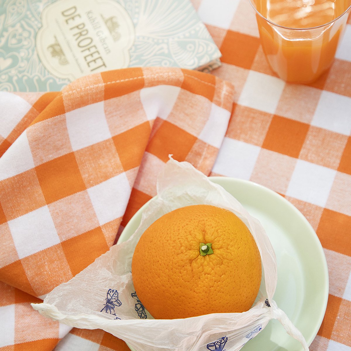 WOW tafellaken 150x250 cm – 100% katoen – oranje ruitjesmotief – spring apricot
