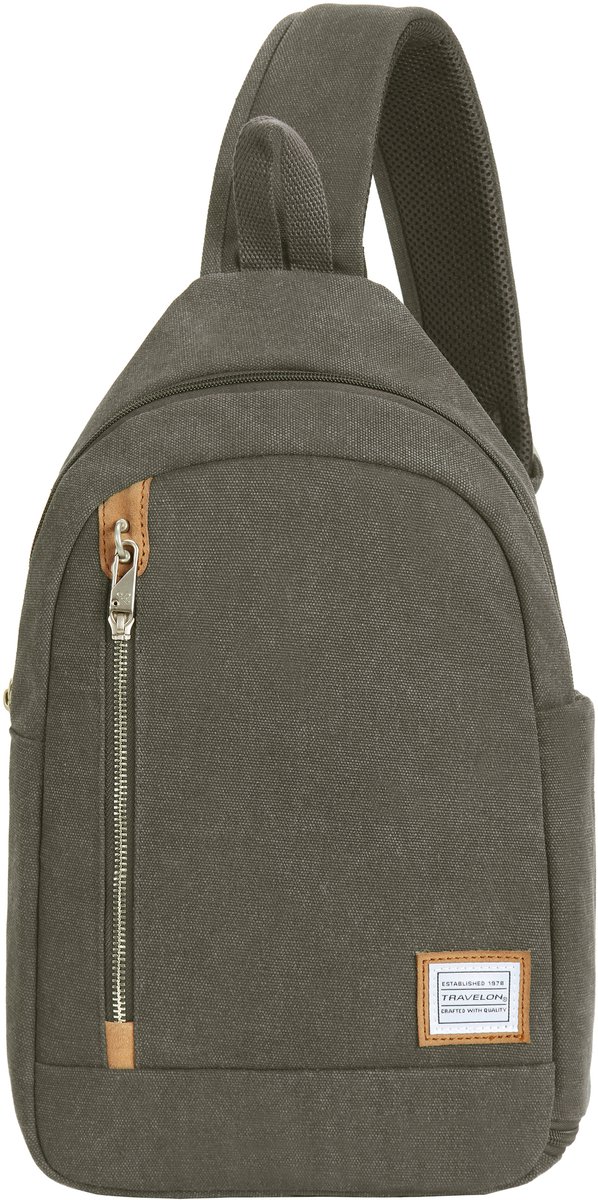 Travelon Heritage Anti-diefstal Sling Bag – Sage – Crossbody met RFID, snijbestendige band & vergrendelbare ritsen