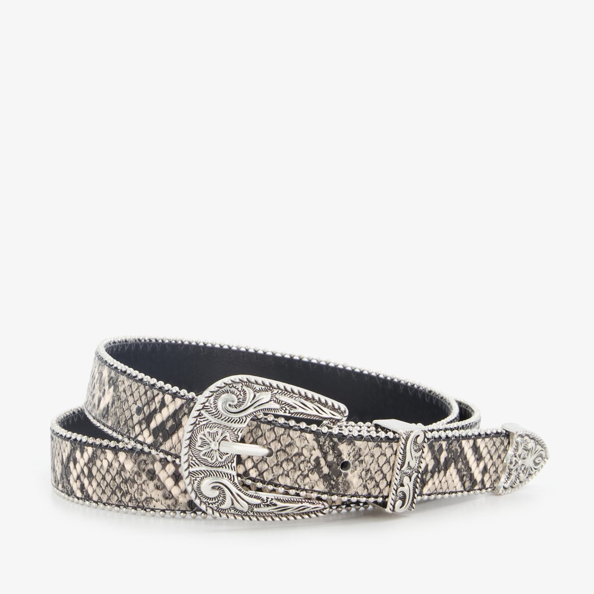 Dames riem met slangenprint grijs zilver - Maat 95