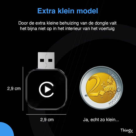 Thingy® Mini 2-in-1 Carplay Dongle - Draadloos CarPlay & Android Auto - Android Auto Dongle - Extra Klein Model - Snelle & Stabiele Connectie - Draadloos CarPlay