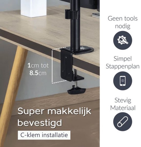 Monitorarm voor 2 schermen met dubbele knik - Aluminium