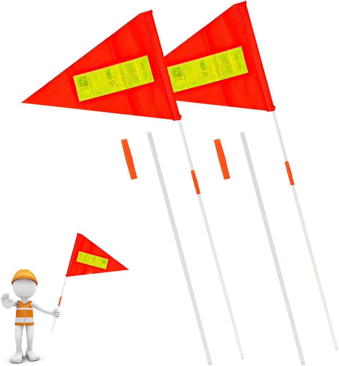 Image of 2pcs Veiligheidsvlaggen met Paal - Waarschuwingsborden voor Kinderen - Langzaam Rijden Waarschuwingsborden voor Buurtveiligheid