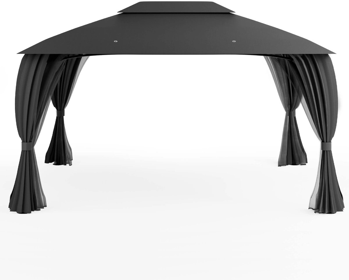 Trend24 - Paviljoen - Partytent 4x3 - Partytent - Paviljoen weerbestendig - Pergola - Prieel - 100% waterdicht - Ventilerend dak - UV-bescherming - Inclusief zijwanden en insectennet - Staal - 300 x 400 x 270 cm - Antraciet