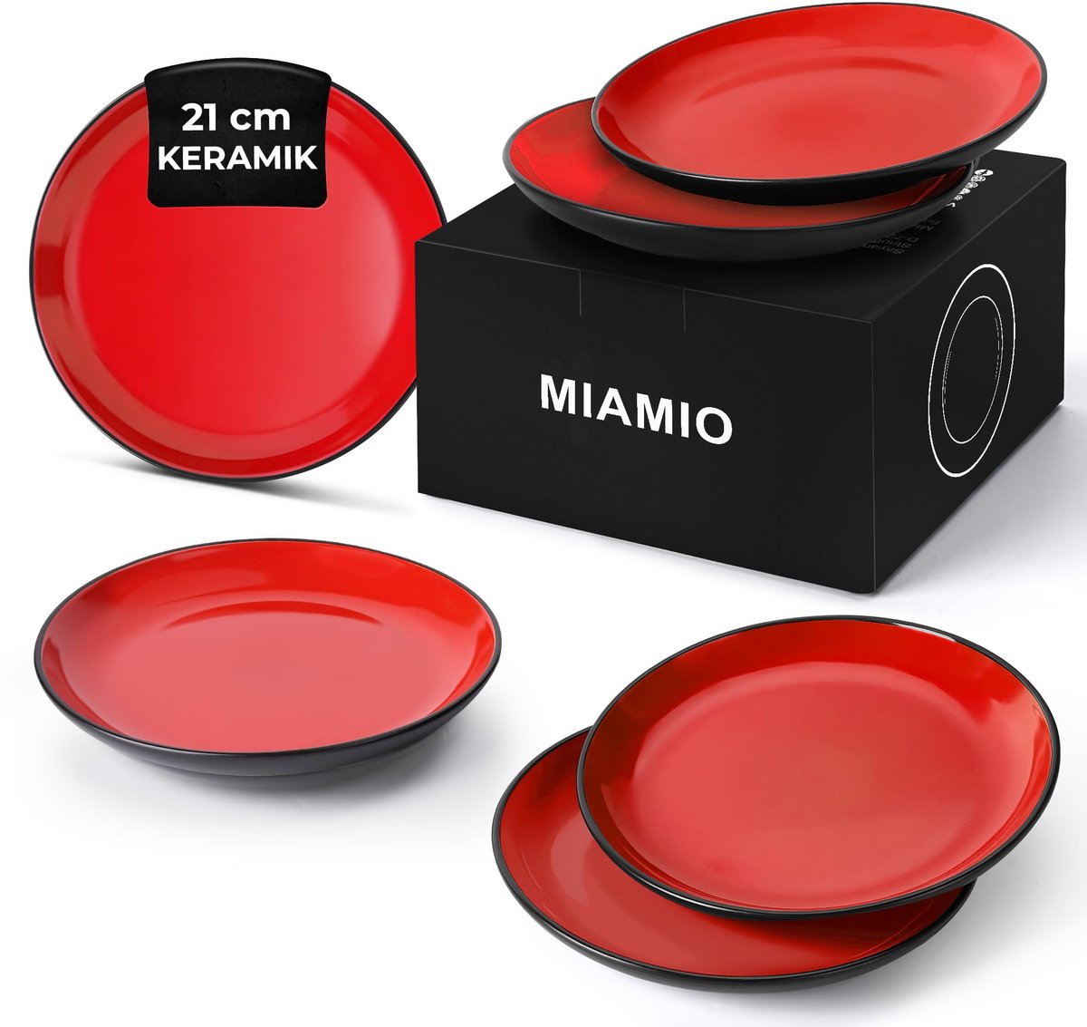 MIAMIO – 6-delige borden-/dinerbordenset van aardewerk keramiek serviesset – Le Papillon collectie