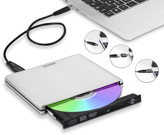 Externe CD/DVD Speler USB 2.0 - Compatibel met , Laptop en Windows 7/8 PC Zilver van Toosterk — afbeelding 4