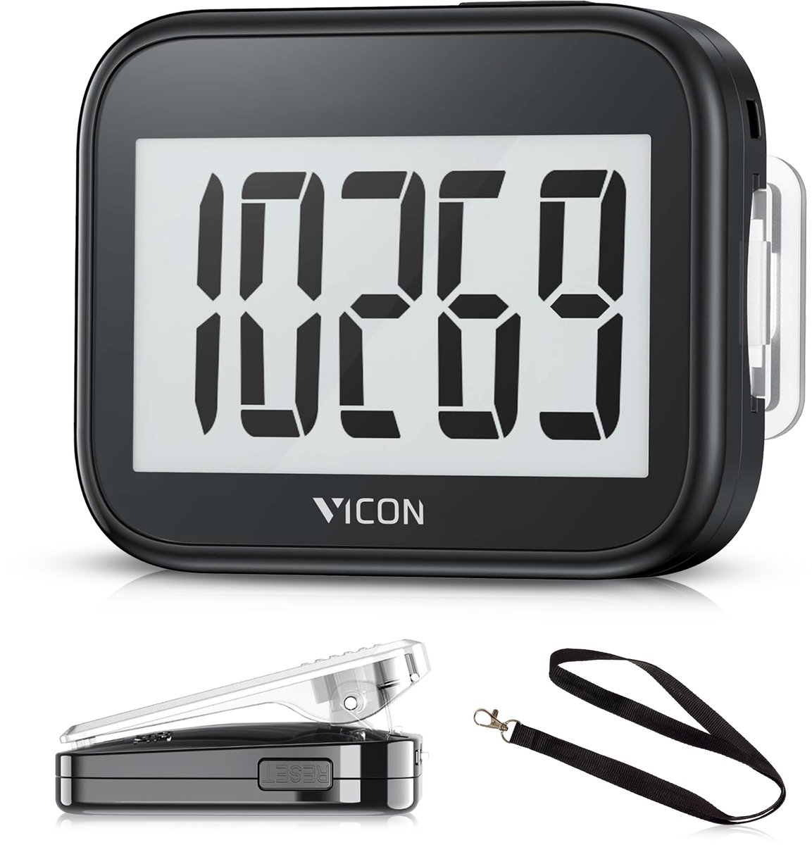 Vicon Stappenteller met Stevige Clip en Draagkoord - Activity Tracker - Stappen Tellen