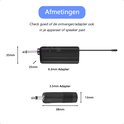 Afmetingen: 6,3mm adapter is 25mm breed en 35mm hoog. 3,5mm adapter is 38mm breed en 13mm hoog.
