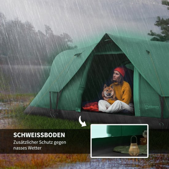 Kampeertent voor 5-6 personen, tunneltent met haringen, koepeltent, polyester, legergroen + zwart 4,55x2,3x1,8m van Merkloos — afbeelding 4