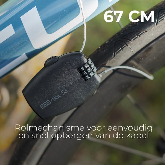 BBB Cycling Kabelslot Fiets - 67 CM - Compact en Oprolbaar Fietsslot met Cijferslot - Mountainbike en Racefiets Slot Lichtgewicht - Klein Fietsslot - MiniCase BBL-53 — afbeelding 2