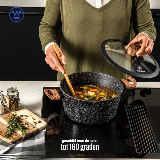 Westinghouse Braadpan – Ø 28 cm – Inductie – Inclusief Deksel – Black Marble Wood