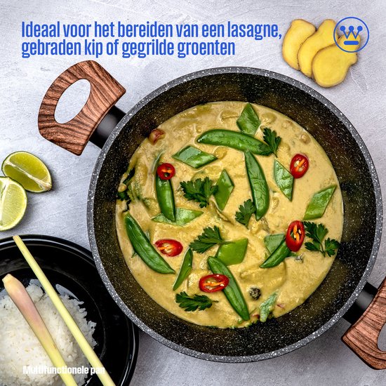 Westinghouse Braadpan – Ø 28 cm – Inductie – Inclusief Deksel – Black Marble Wood