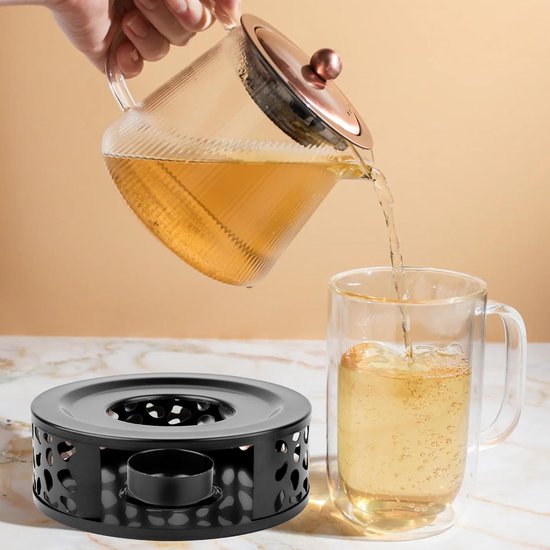 Theewarmer - Theepot Warmhouder - Theepot Warmer - Theelichthouder - Warmhouder - Thee Warmhoudplaat - Theewarmer Theelichtje - Warmhouder - Warmhoudplaat - Rechaud Met Waxinelicht - Voor Het Verwarmen Koffie Glas Theepotten - RVS - Zwart — afbeelding 3