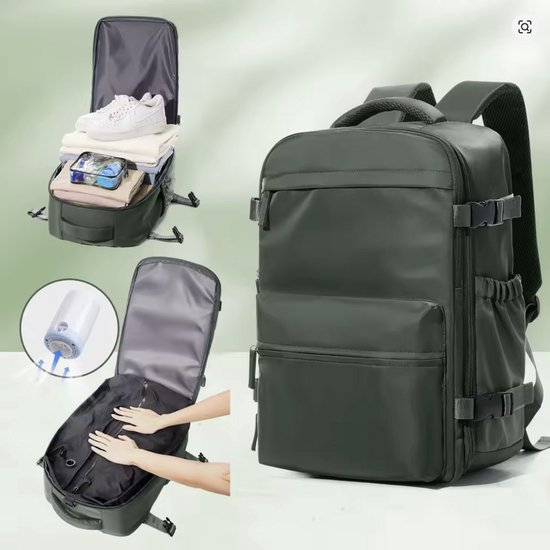 Vacuümcompressie handbagage rugtas donker groen 20-35 liter