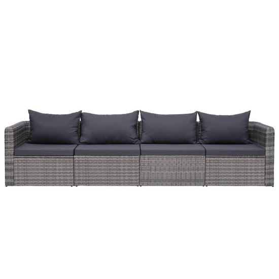 vidaXL 4-delige Loungeset met kussens poly rattan grijs