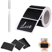120 zwarte stickers op rol - 5,5 x 3,5 cm - krijtbordstickers - etikettenstickers - inclusief 1 witte stift - waterbestendig - doe-het-zelf - herbruikbare waterbestendige krijtlabels - geschikt voor opbergbakken, etiketten voor voedselcontainers