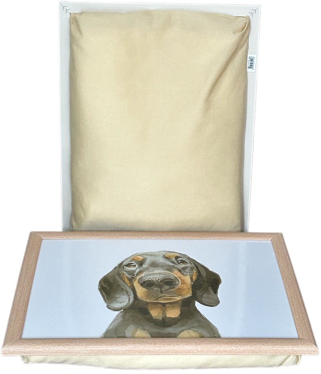 L&P- Laptray - Schoottafel - Schootkussen - Laptoptafel - Dienblad met kussen - Teckel Illustratie - 42x33x6 cm