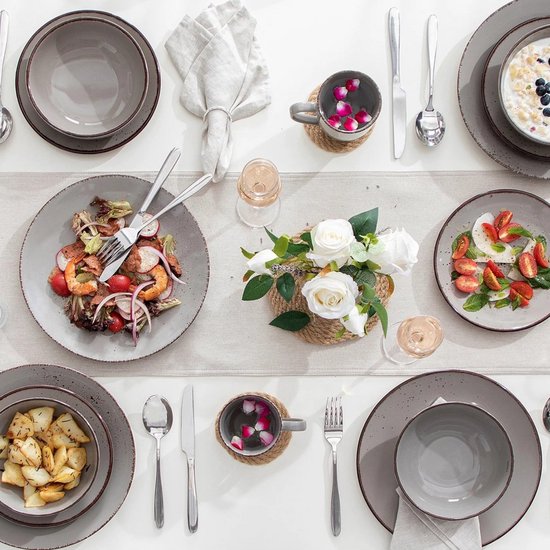 Serviesset - Serviessets - Serviesset 8 persoons - Grijs Effen - Porselein - 32-Delig Servies - Dinerbord - Dessertbord - Kom - Mok — afbeelding 2