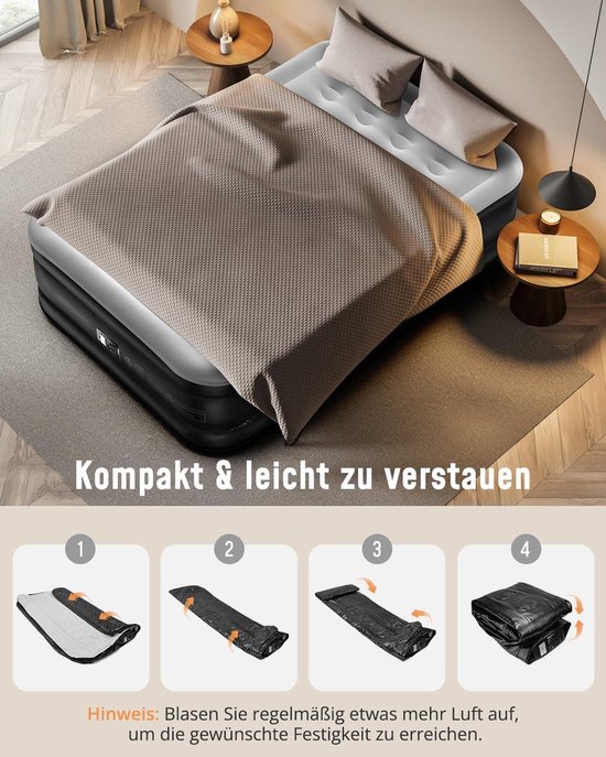 Self-inflating Air Mattress with Integrated Pump - Inflatable Mattress for Camping and Guest Bed - Durable and Portable - 190 x 137 x 46 cm - Fits 2 People van Merkloos — afbeelding 5