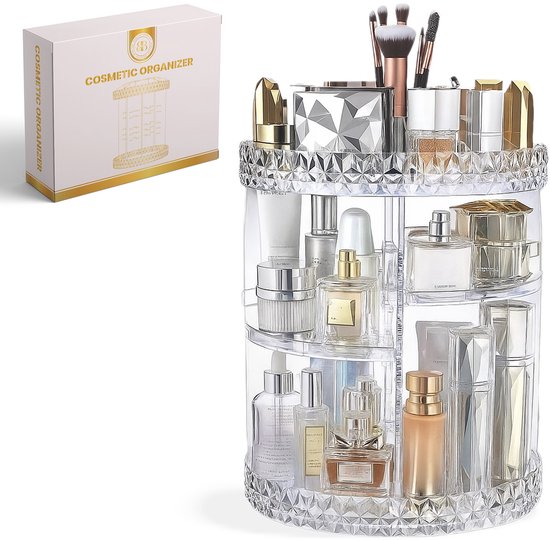 BeBliss Make-up Organizer - Voor Make Up, Skincare, Beauty, Parfum, Sieraden - Multifunctionele Opbergdoos - Kaptafel - 360º draaibaar - Transparant