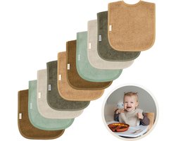 Funnies Slabbetjes 10-Pack Aardetinten - Set van 10 Zachte Slabbertjes - Grote Slabbers - Kwijldoekjes voor Baby’s en Kinderen - Absorberend, Zacht en Makkelijk Wasbaar - Perfect voor Voeden, Kwijlen en Bescherming van Kleding