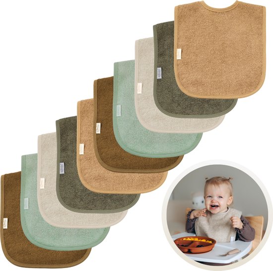 Funnies Slabbetjes 10-Pack Aardetinten - Set van 10 Zachte Slabbertjes - Grote Slabbers - Kwijldoekjes voor Baby’s en Kinderen - Absorberend, Zacht en Makkelijk Wasbaar - Perfect voor Voeden, Kwijlen en Bescherming van Kleding