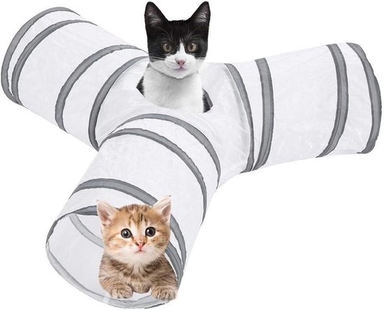 Pet Tunnel Foldable 4 Colors 3 Way Tube Play Toy Indoor & Outdoor Interactive Training Toy for Rabbits Kittens Puppies and Dogs (#01)