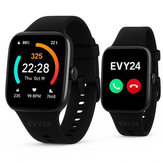 Evy24 Smartwatch Pro - Smartwatch Dames & Heren - Sporthorloge - Activity Tracker met Bluetooth Call - Stappenteller - Bloeddrukmeter - Zwart