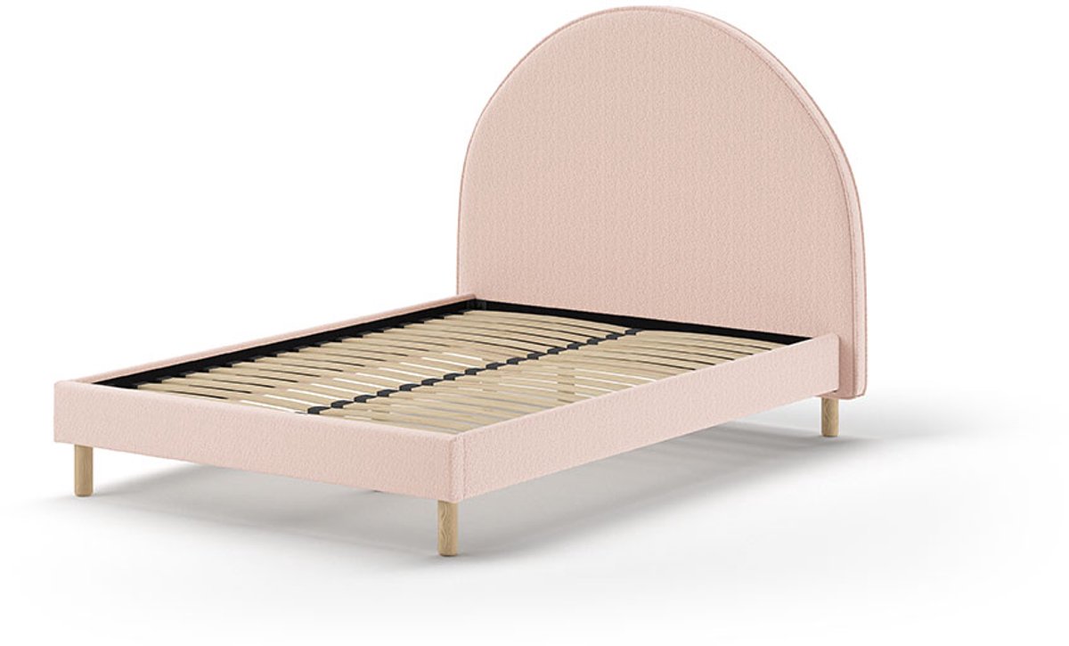 Gestoffeerd bed Maeva 140x200cm - roze bouclé stof - Vipack - Tweepersoons gestoffeerd bed - Roze - Textiel Tweepersoons Normaal bed
