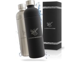Bouteille en acier inoxydable Luckymoose - Infinity - Bouteille d'eau pour machine à eau gazeuse - Bouteille Water de 1,25 L - Set de 2 - Zwart, Argent - Compatible avec Aarke, Philips et Brita