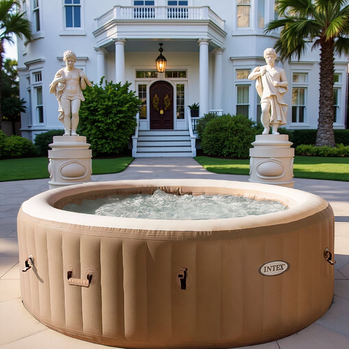 Ronde Opblaasbare Jacuzzi – Ø216 cm – 6 Personen – 140 AirJets – Inclusief Accessoires – Met Waterontharder & Timerfunctie