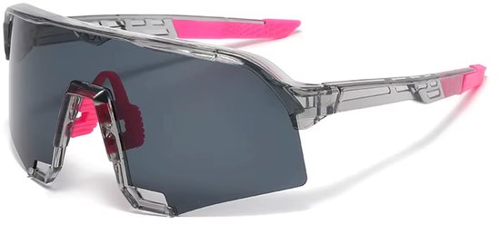 Sport zonnebril 2025 - Grijs Transparant Frame - Zwarte Lens