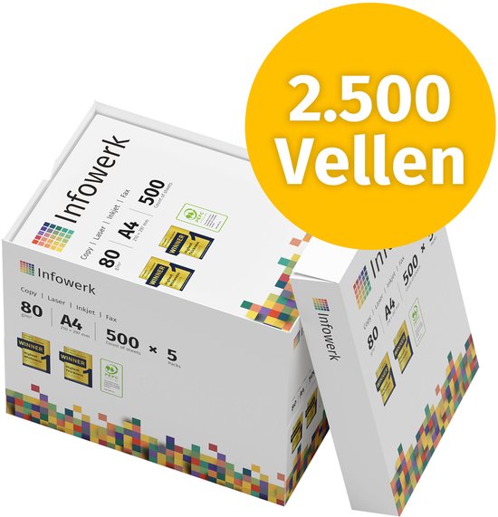 Infowerk Printerpapier kopieerpapier 2500 vellen 5 x 500 A4 80g premium wit PEFC-gecertificeerd